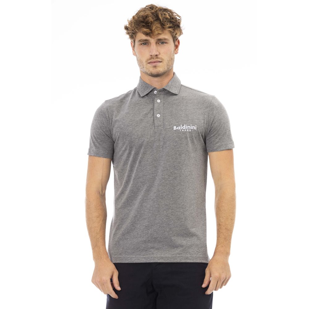 Gray Cotton Men Polo Shirt