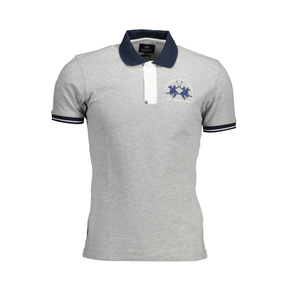 Gray Cotton Men Polo Shirt