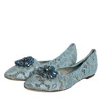 Blu Lace Crystal Ballet Flats Loafers Shoes