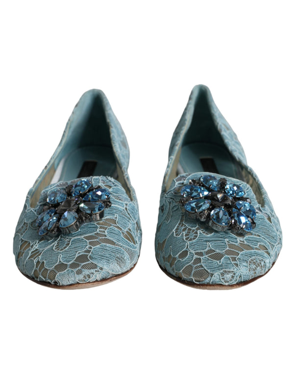 Blu Lace Crystal Ballet Flats Loafers Shoes