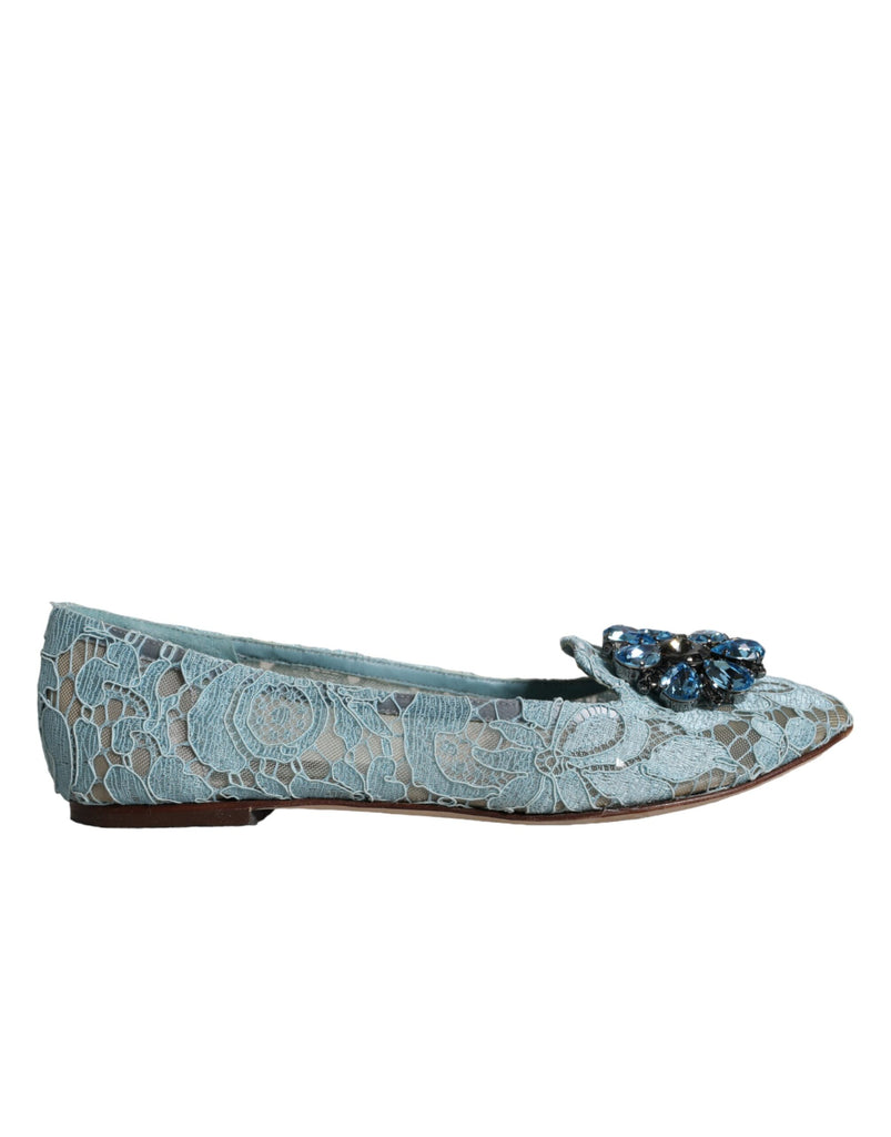 Blu Lace Crystal Ballet Flats Loafers Shoes