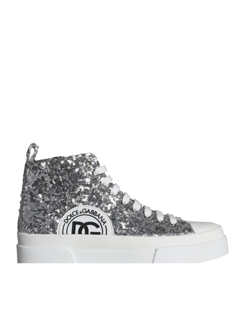 Silver White Sequined High Top Sneakers Shoes