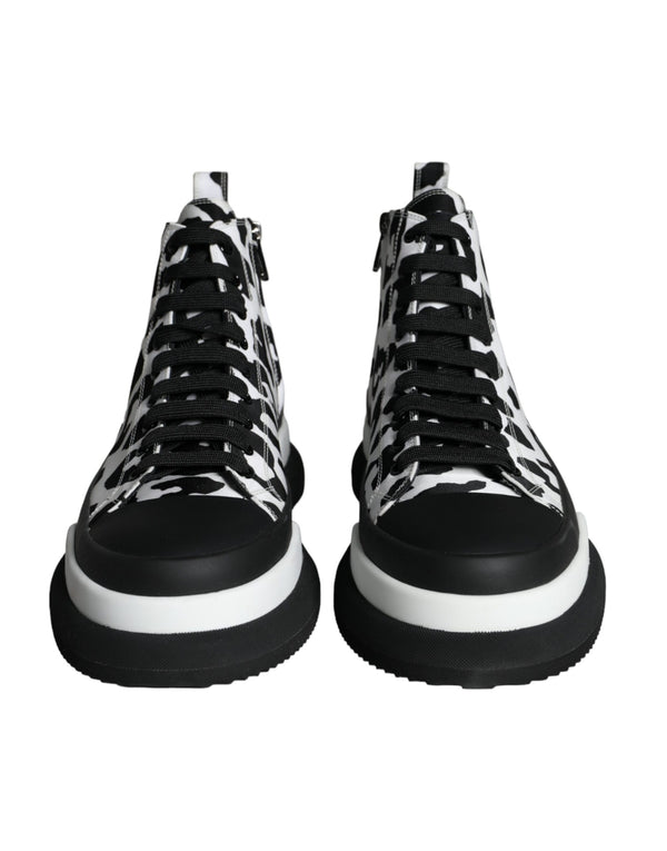 Black White Leopard High Top Sneaker Shoes