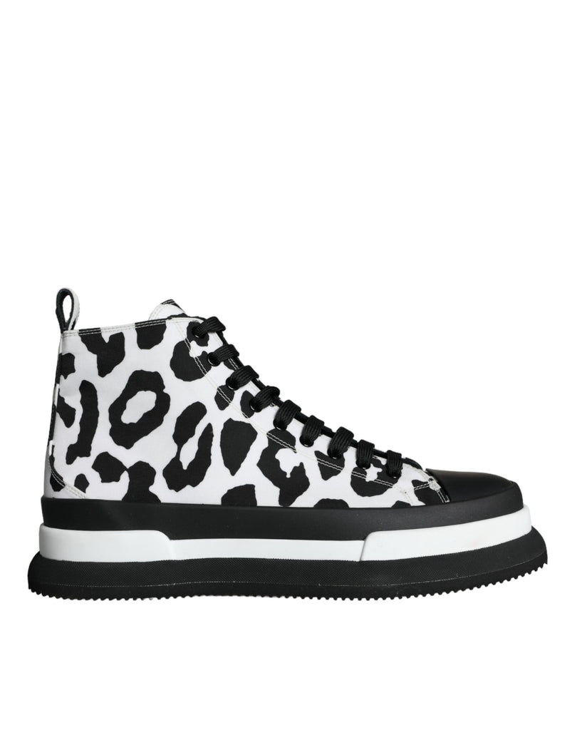 Black White Leopard High Top Sneaker Shoes