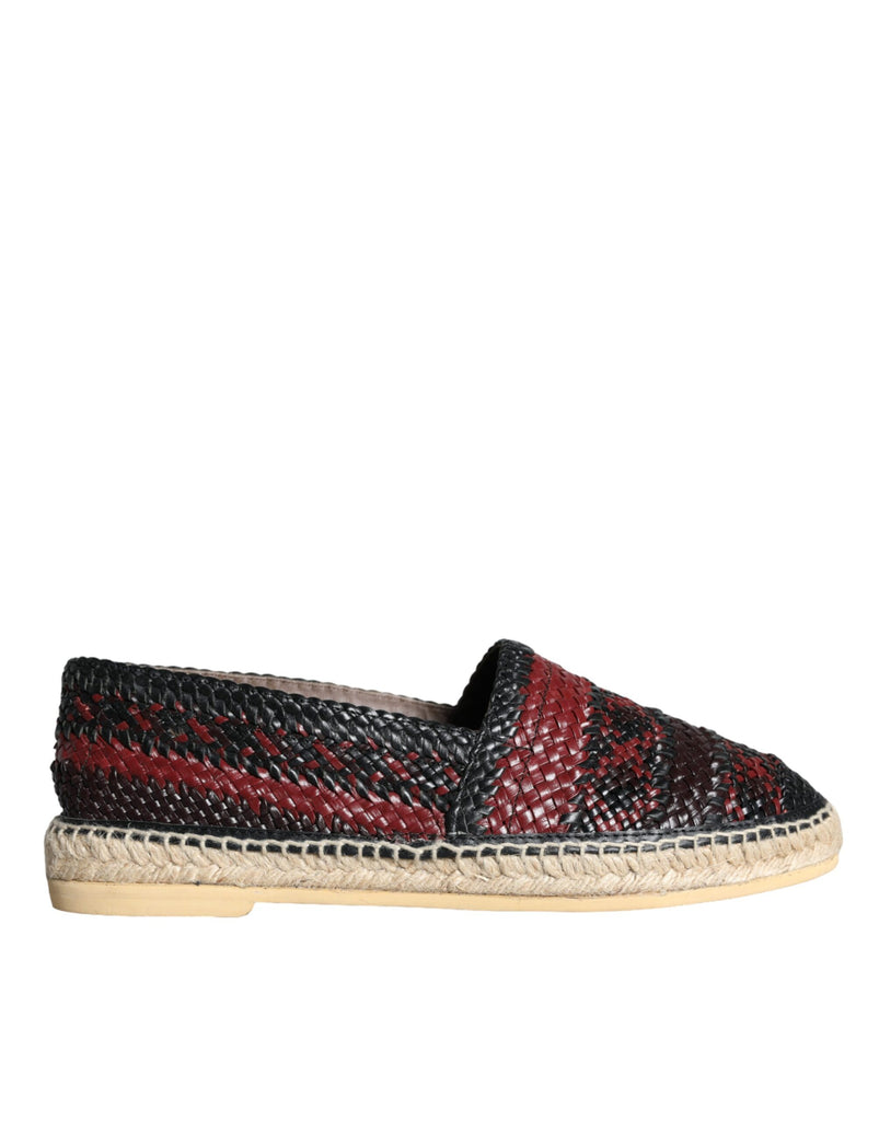 Black Maroon Woven Leather Buffalo Men Espadrille Shoes