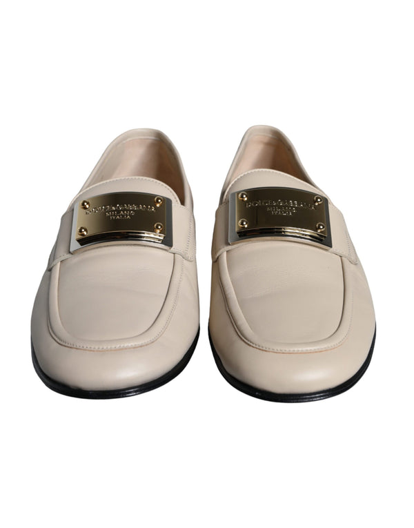 Pelle beige Logo Plaque Slip On Uomo Mocassini