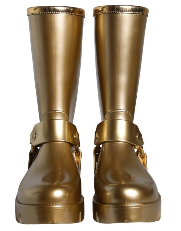 Metallic Gold Rubber PVC Rain Boots Shoes