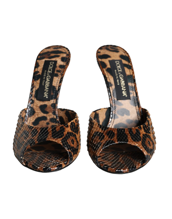 Pelle marrone leopardata Scivolamenti Tacchi Sandali Scarpe