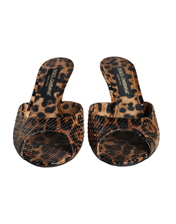 Pelle marrone leopardata Scivolamenti Tacchi Sandali Scarpe