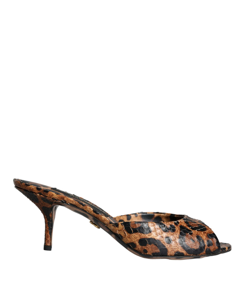 Pelle marrone leopardata Scivolamenti Tacchi Sandali Scarpe