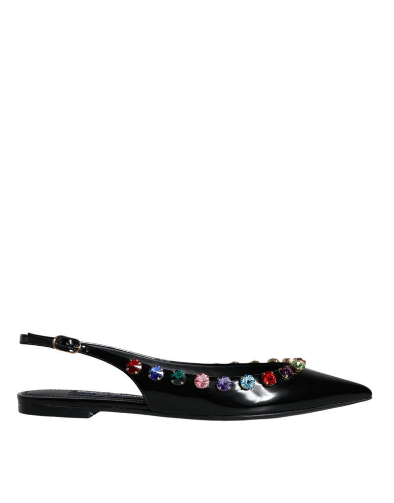 Scarpe Slingback in pelle nera con cristalli