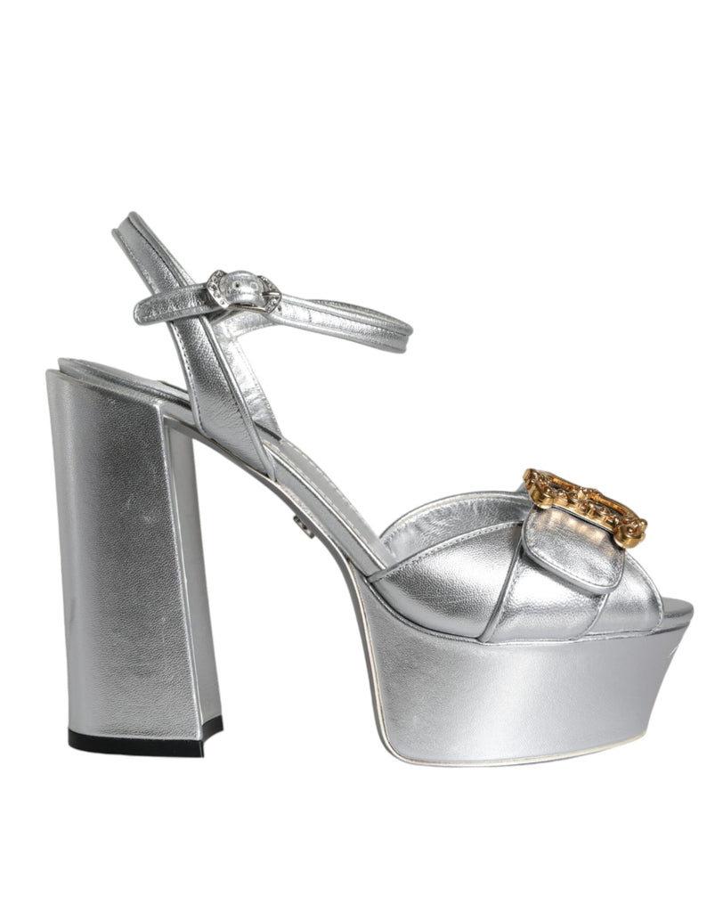 Silver Leather Platform Logo Keira Sandals Shoes