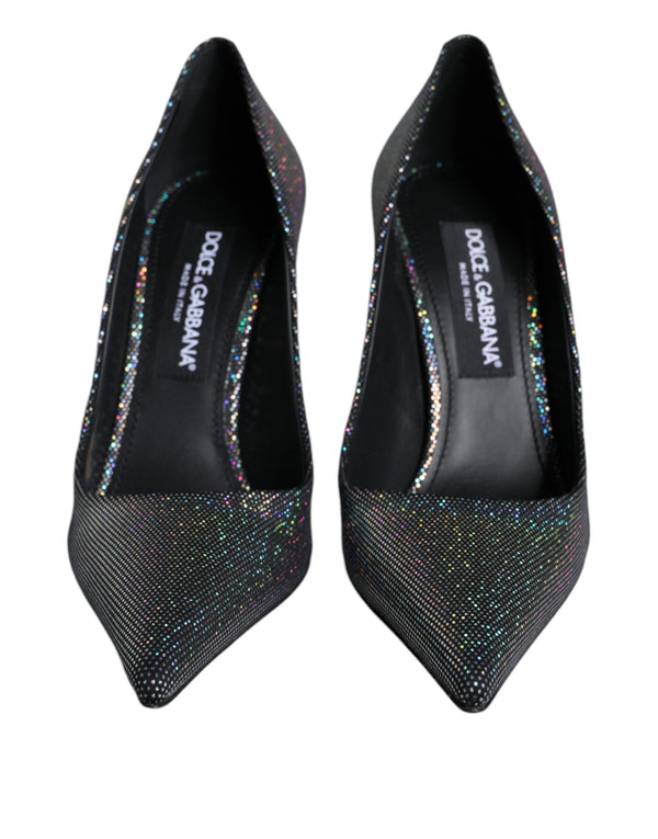 Scarpe con tacco in pelle con strass multicolore