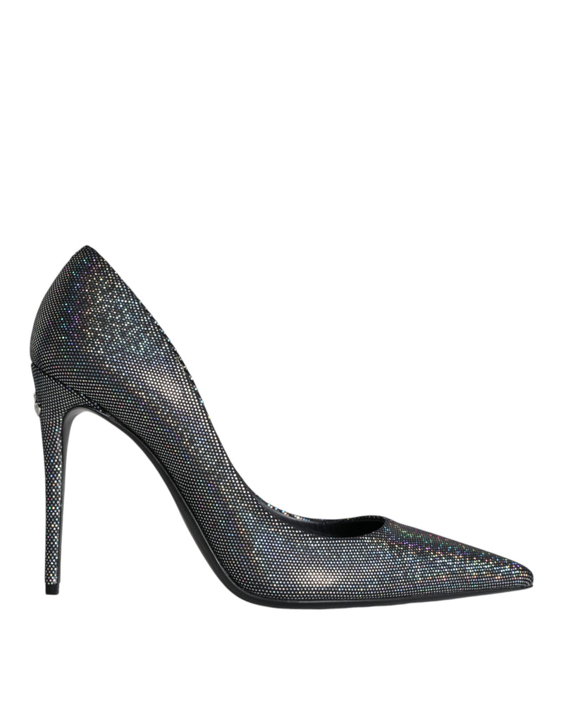 Scarpe con tacco in pelle con strass multicolore