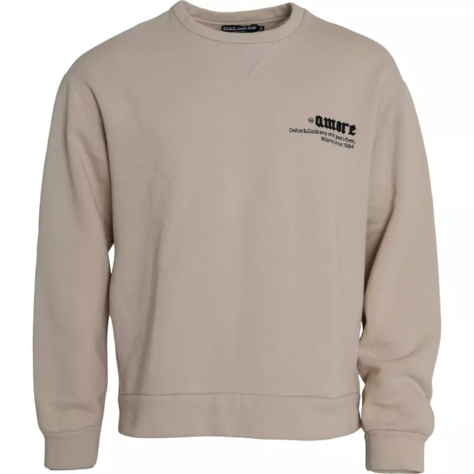 Beige Cotton Crew Neck Sweatshirt Sweater