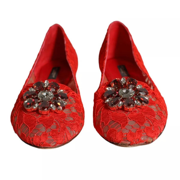 Ballerine in pizzo rosso con cristalli, scarpe da ballo