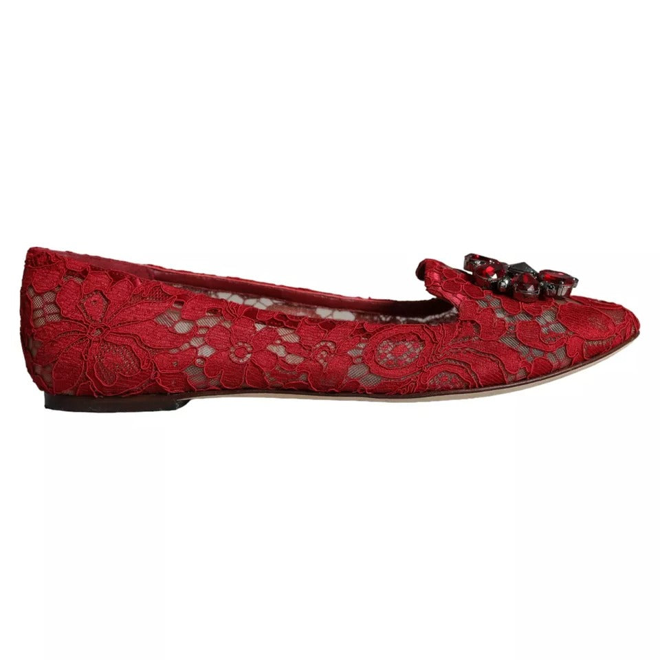 Ballerine in pizzo rosso con cristalli, scarpe da ballo