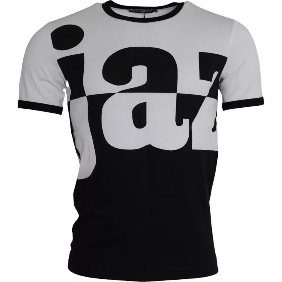 Black White Jazz Print Cotton Short Sleeves T-shirt