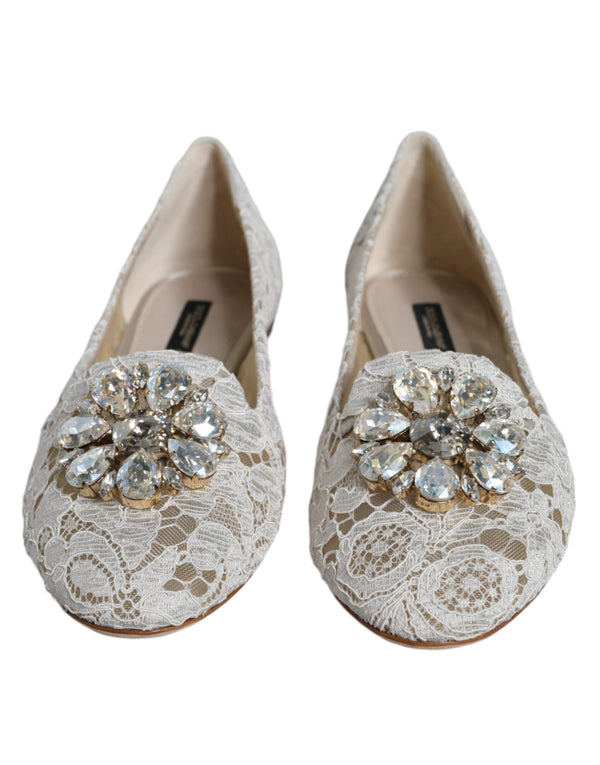 White Lace Crystal Ballet Flats Loafers Shoes