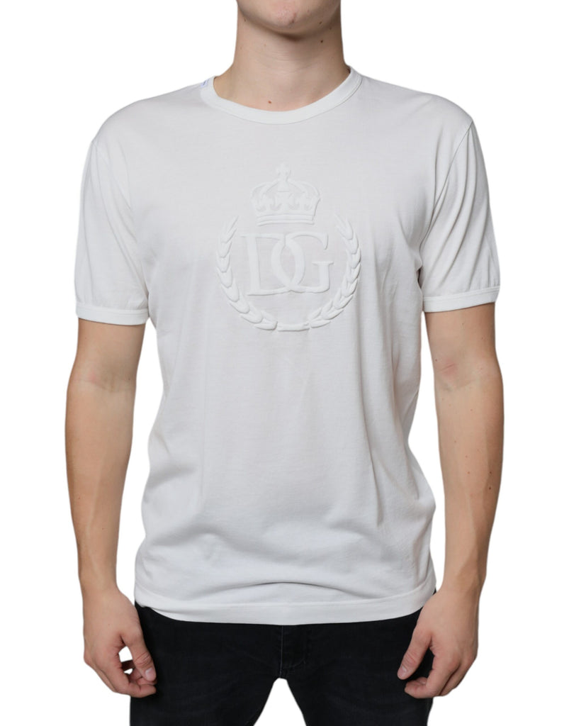 White Logo Embossed Cotton Crewneck T-shirt