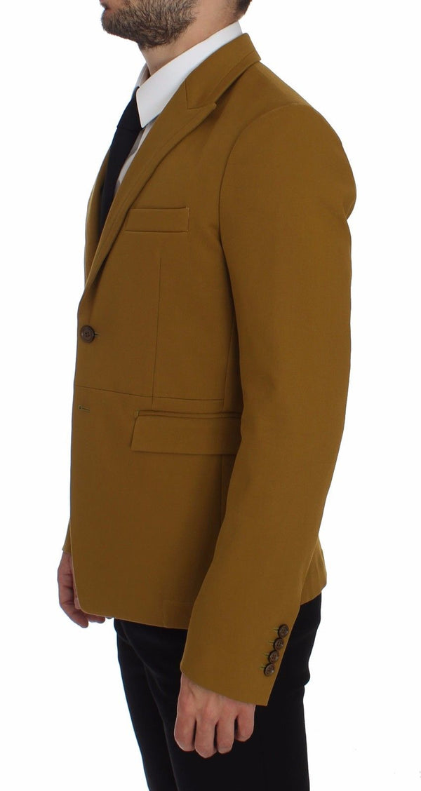 Elegant Yellow Cotton Blend Casual Blazer