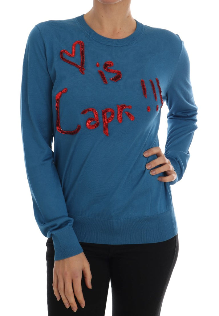 Maglione Capri Pullover in seta blu con paillettes