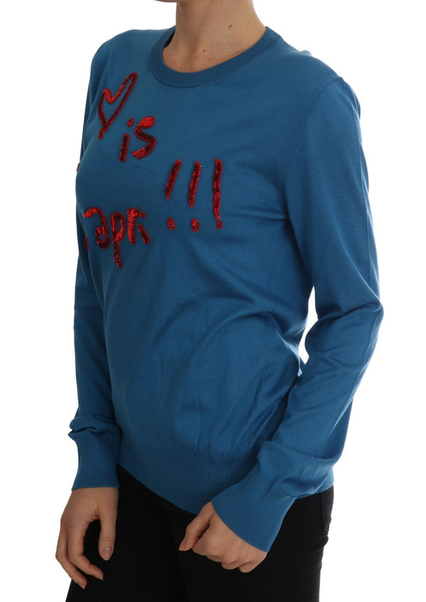 Maglione Capri Pullover in seta blu con paillettes