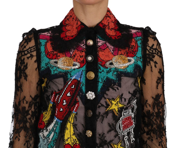 Floral Lace Embroidered Blouse with Crystals