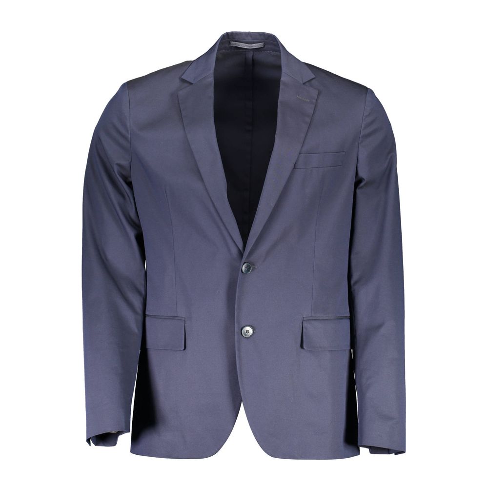 Blue Cotton Men Jacket