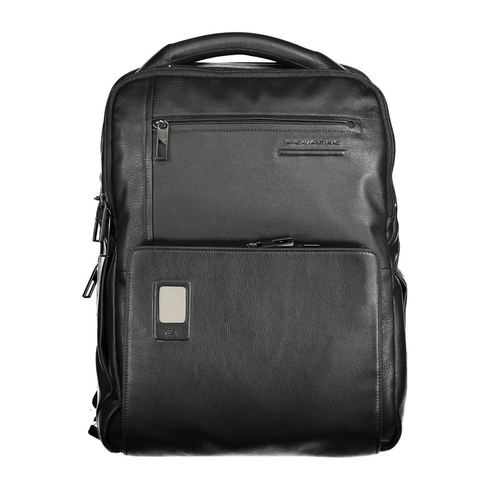 Black Leather Men Backpack