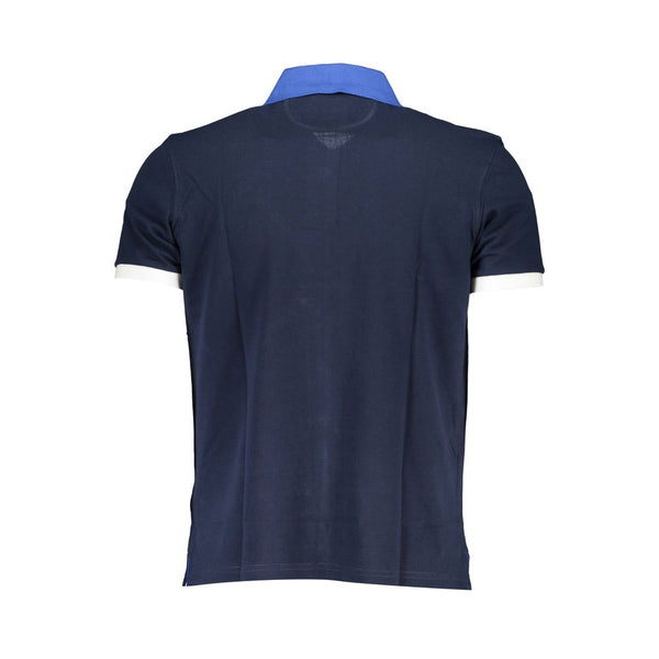 Blue Cotton Men Polo Shirt