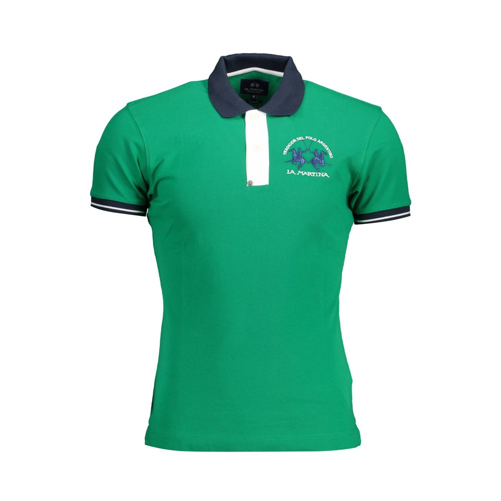 Green Cotton Men Polo Shirt