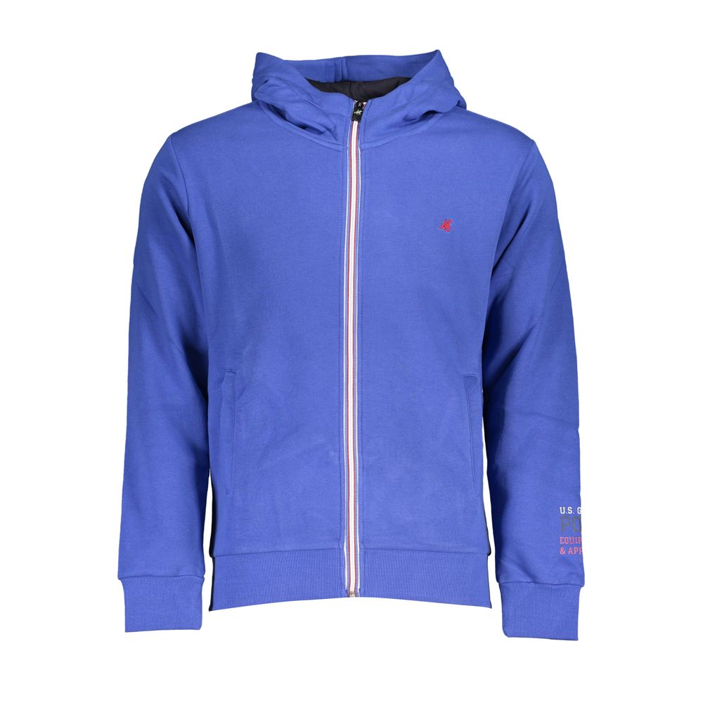 Chic Blue Hooded Fleece Sweatshirt with Embroidery