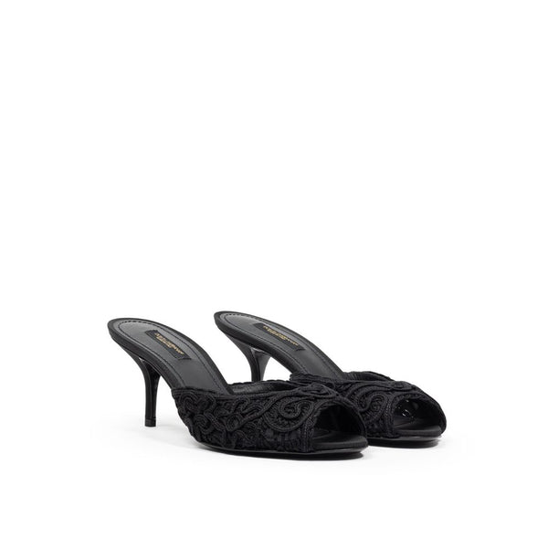 Dolce & Gabbana Black Cotton Mules
