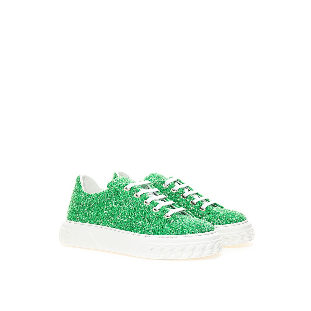 Casadei Green Fabric And Leather Athletic Sneakers