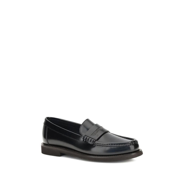 Brunello Cucinelli Black Calf Leather Bos Taurus Slip-On Loafers