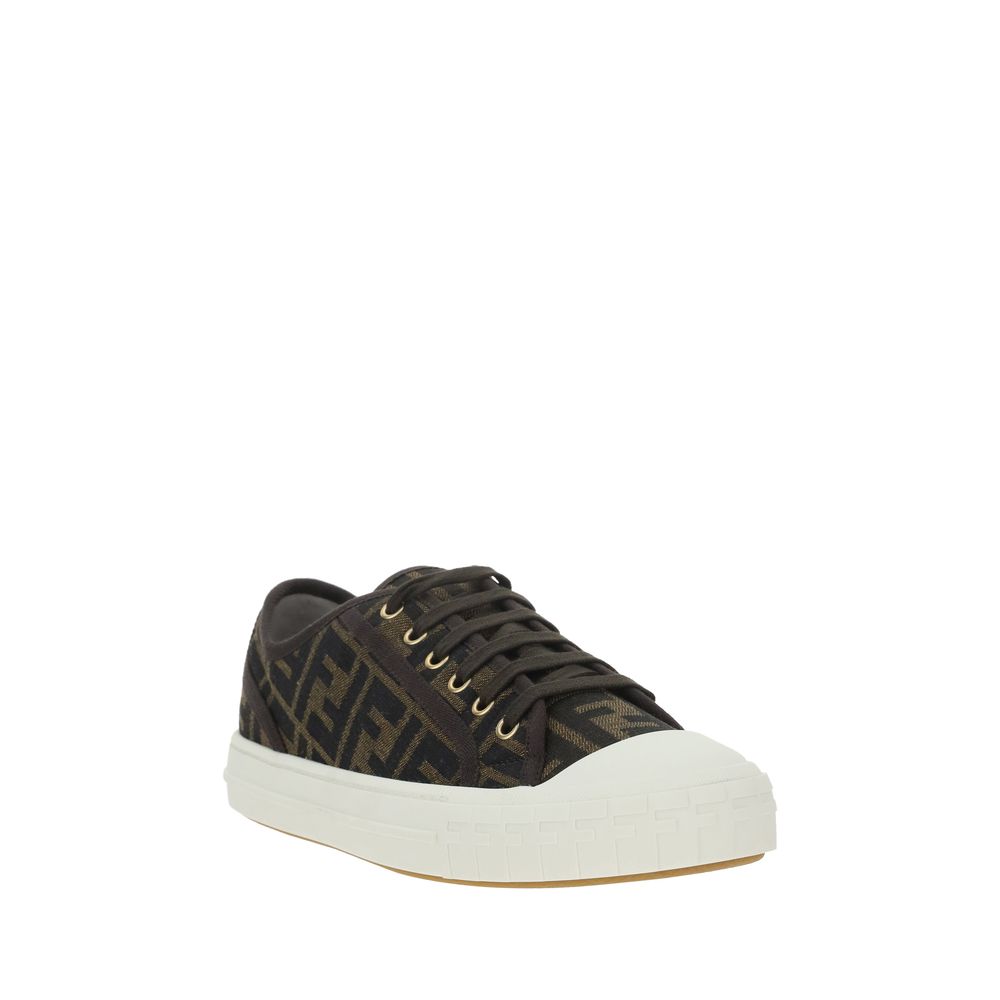 Fendi Brown Polyamide Low Top Sneakers