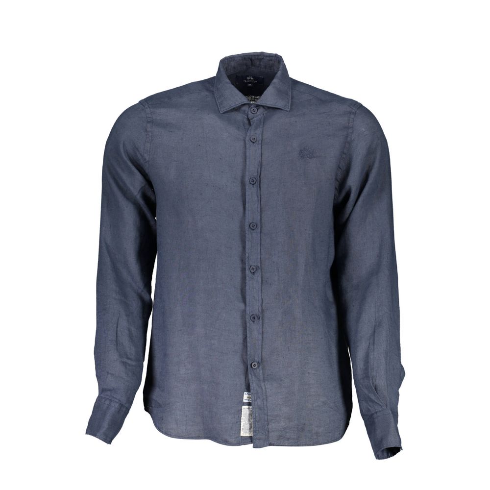 La Martina Blu Linen Men Shirt