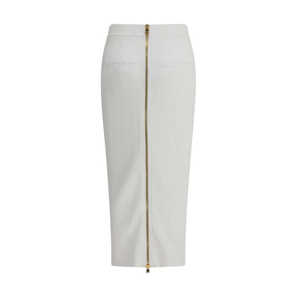 Balmain White Viscose Midi Skirt