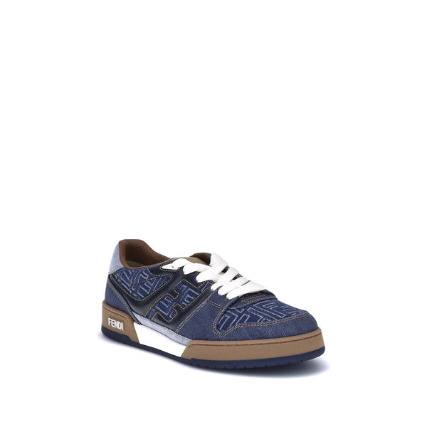 Fendi Blue Cotton Low Top Sneakers