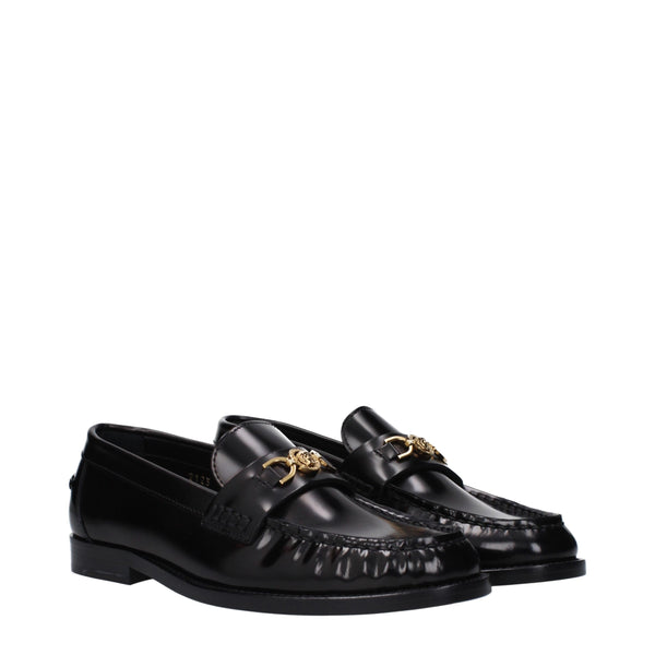Versace Black Leather Slip-On Loafers