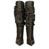 Amina Muaddi Green Leather High Heel Boots