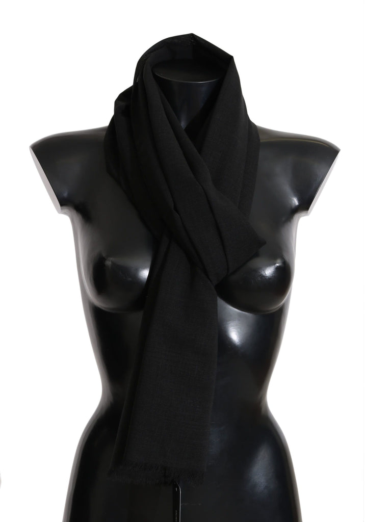 Elegant Black Wool Blend Scarf