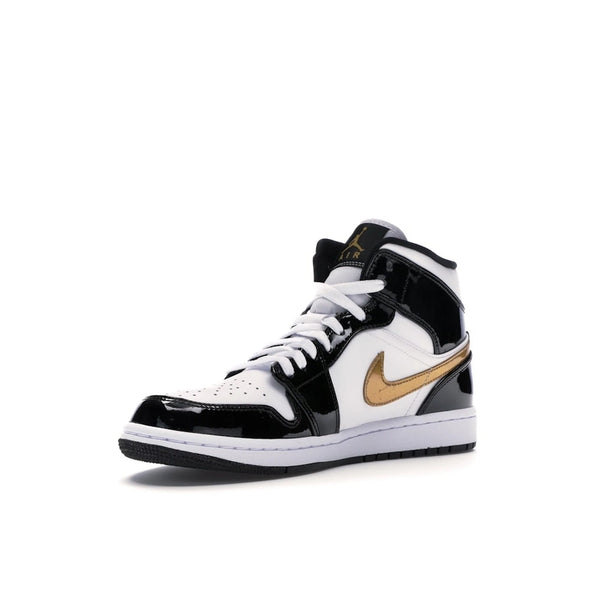 Jordan 1 Mid Patent Black White Gold