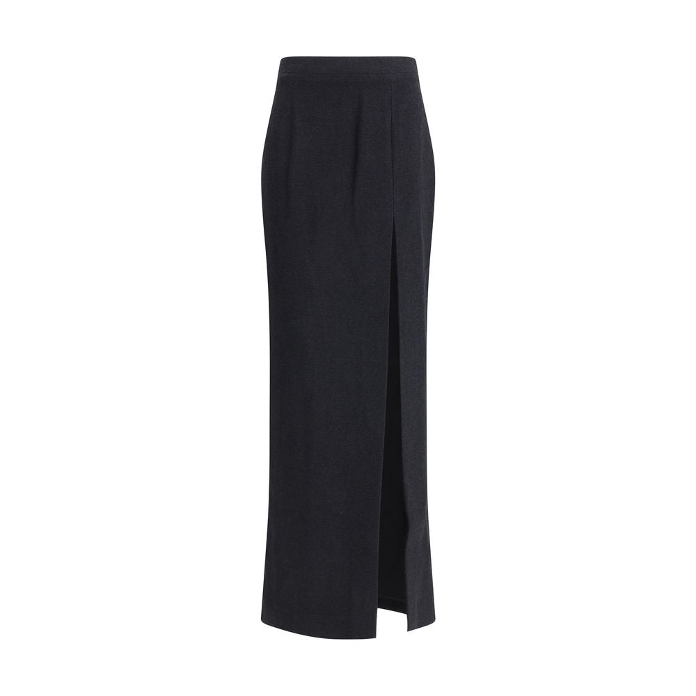Alessandra Rich Black Fleece Wool Long Skirt