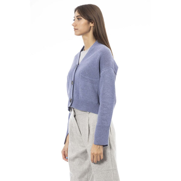 Alpha Studio Light Blue Merino Wool Women Cardigan
