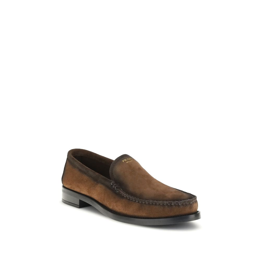 Prada Brown Calf Leather Bos Taurus Slip-On Loafers