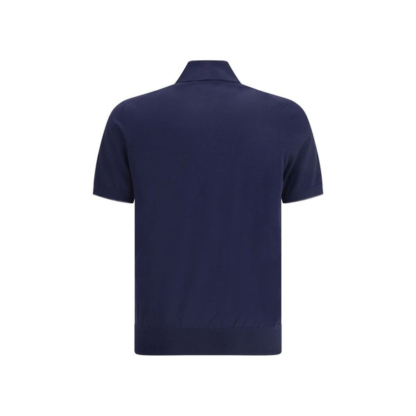 Brunello Cucinelli Blue Cotton Polo Shirt
