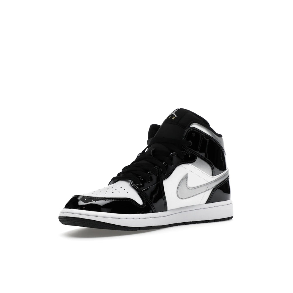Jordan 1 Mid SE Patent Black White Metallic Silver Metallic Gold