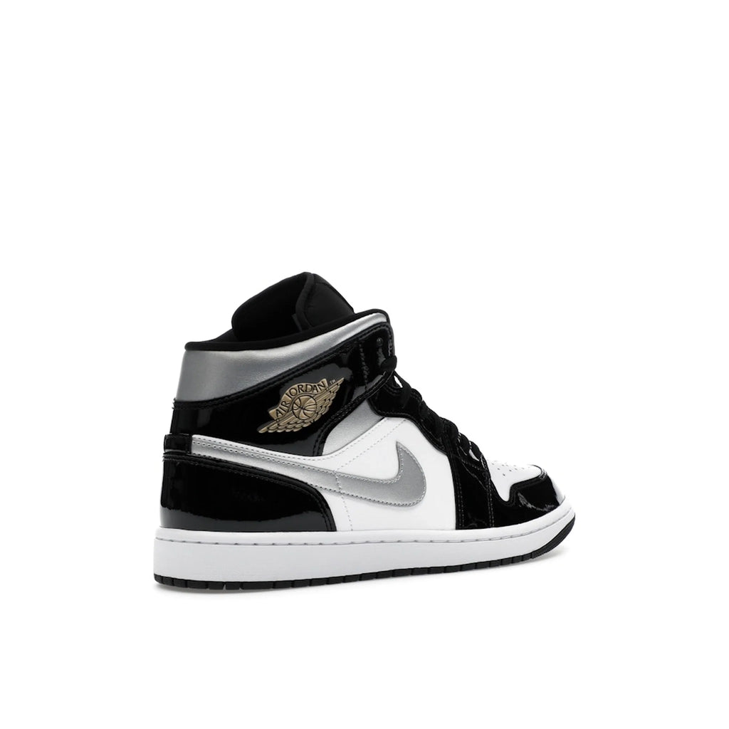 Jordan 1 Mid SE Patent Black White Metallic Silver Metallic Gold